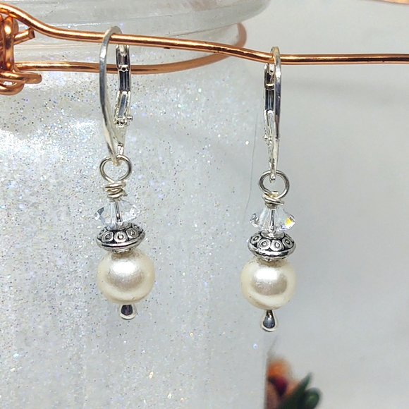Sterling Silver Simulated Pearl Earrings - Picture 4 of 6